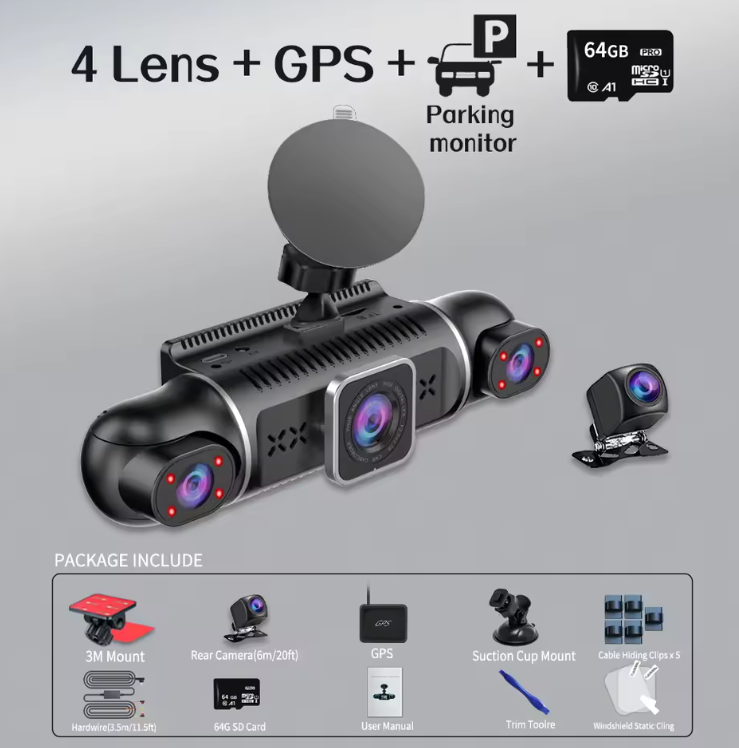 On-the-Go™ 64GB 360° Car DVR Dash Cam (WiFi, GPS, 1080P)