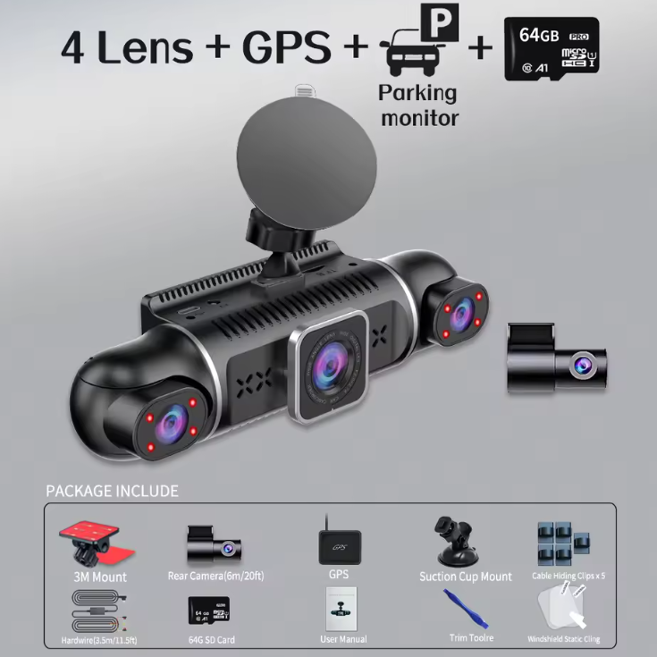 On-the-Go™ 64GB 360° Car DVR Dash Cam (WiFi, GPS, 1080P)