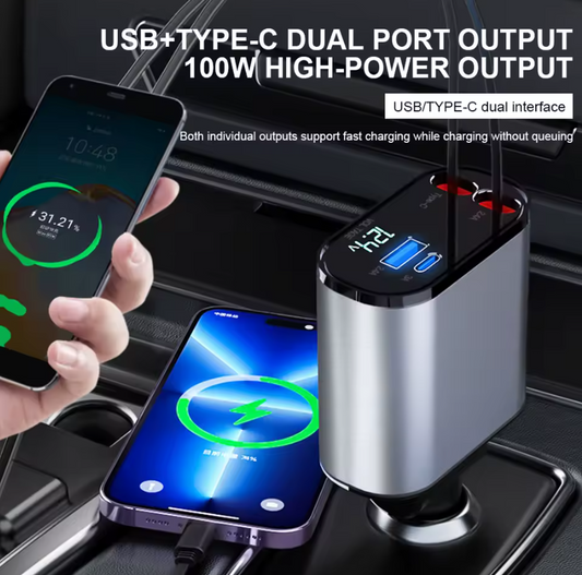 On-the-Go™ 120W Retractable Car Charger (USB, PD, Type-C)